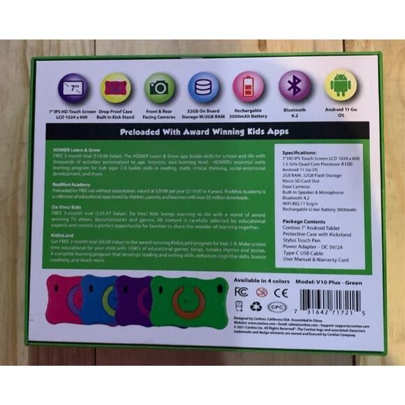 Contixo kids 7" learning tablet V10 plus-green1 - Picture 2 of 5
